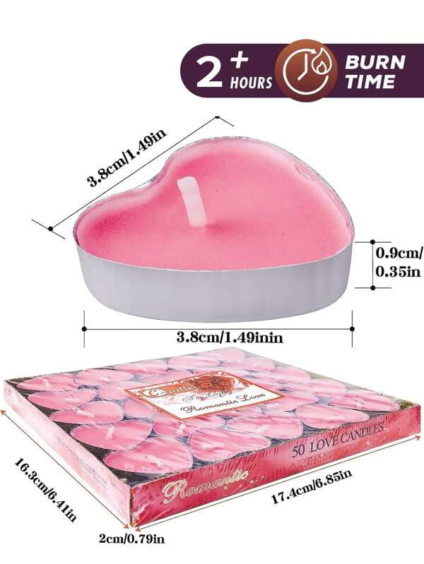 NNESN 50 bougies roses sans fumée en forme de cœur – Ensemble de mini bougies d'amour romantiques