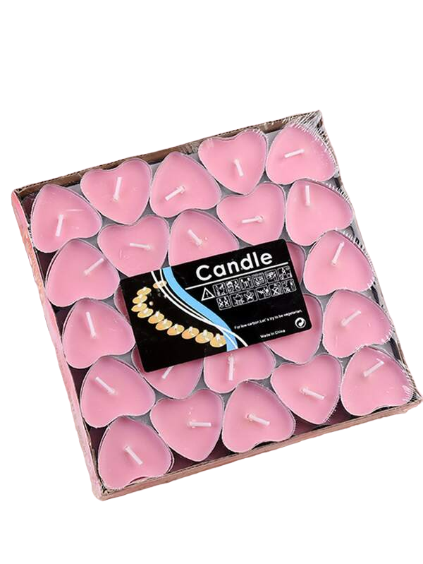 NNESN 50 bougies roses sans fumée en forme de cœur – Ensemble de mini bougies d'amour romantiques