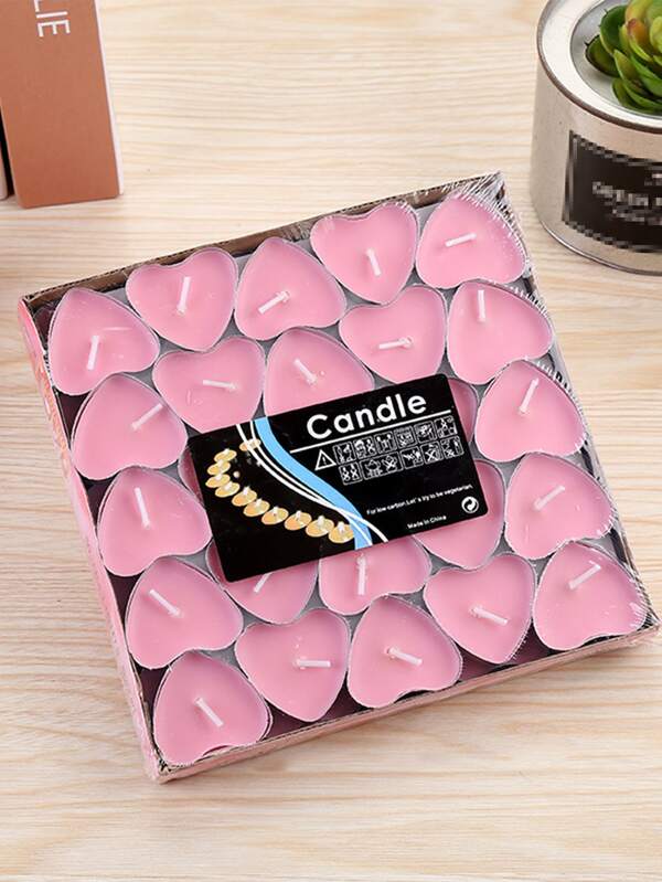 NNESN 50 bougies roses sans fumée en forme de cœur – Ensemble de mini bougies d'amour romantiques