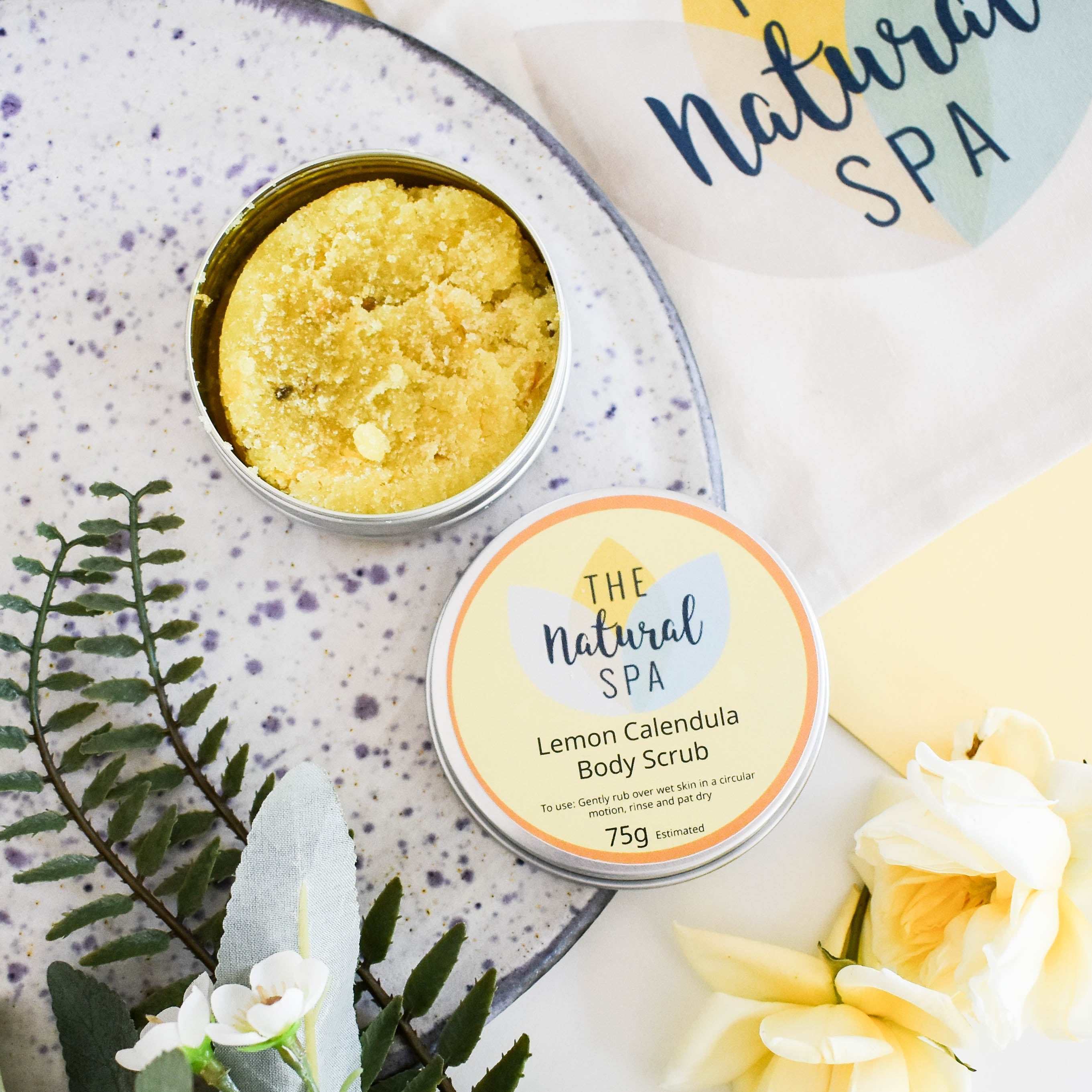 Gommage corps Citron & Calendula | Exfoliant corporel naturel au sucre pour une peau lisse et éclatante | Soin végan et sans plastique | 3 formats disponibles